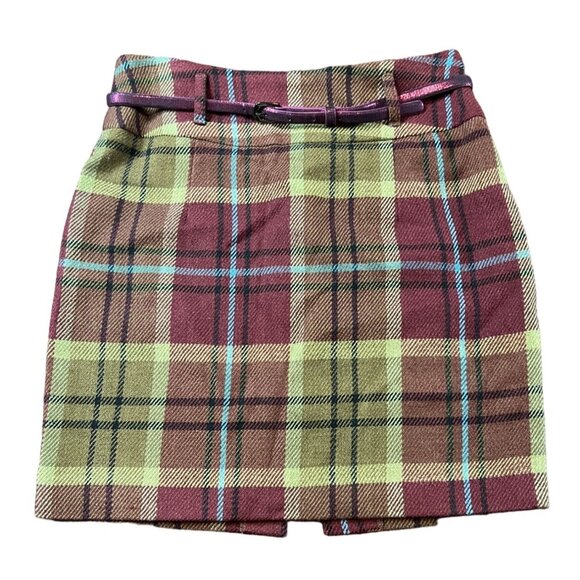 Cremieux Dresses & Skirts - Cremieux Plaid Mini Skirt Belt Size 2 Wool Blend Academia Y2K Preppy
